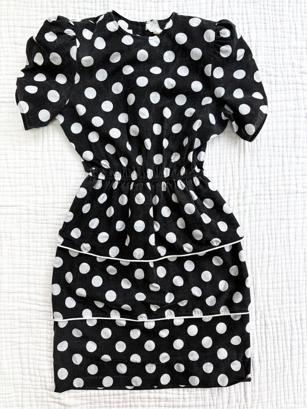 Vintage Leslie Fay Polka Dot Dress Petite Union Made USA Puff Sleeve